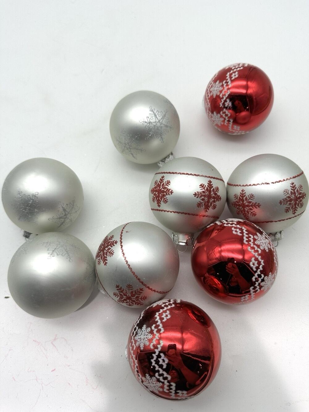 Lot 9 Vintage Christmas Tree Holiday Ornaments Rauch Red Glass Ball Stencil